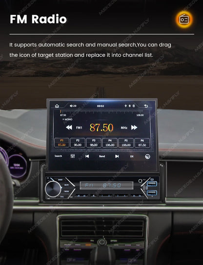 Carplay Android Auto 1 Din MP5 Player - 7 Inch Retractable Touch Screen, FM Radio, Mirror Link, Manual & Automatic Car Player