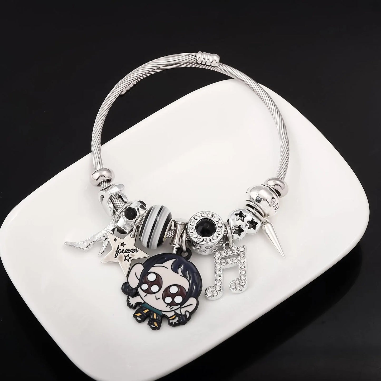 Y2K K-Pop Demon Hunters Bead & Enamel Pendant Bracelet – HUNTR/X Bangle Cosplay Jewelry Gift