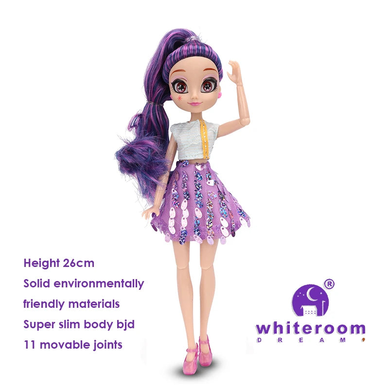 26cm BJD Doll for Girls – Purple Hair Fashion Princess with Big Eyes & Accessories Gift