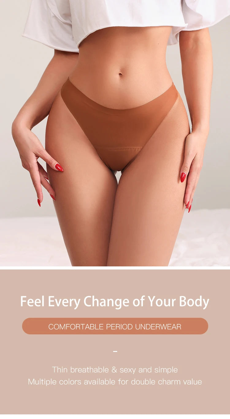New Design Seamless Low Waist Leak-Proof Menstrual Thong Panties – 4 Layer Washable, Light Flow Period Underwear for Women
