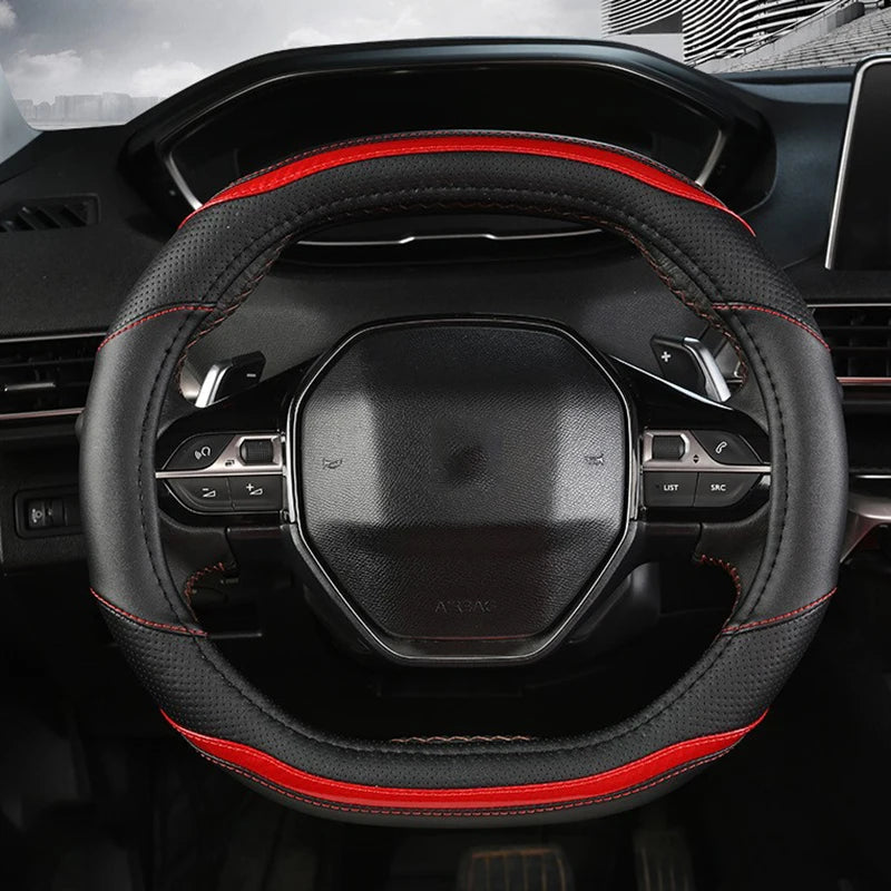 Peugeot 3008/4008/5008 Carbon Fiber & PU Leather Steering Wheel Cover — Car Interior Accessory