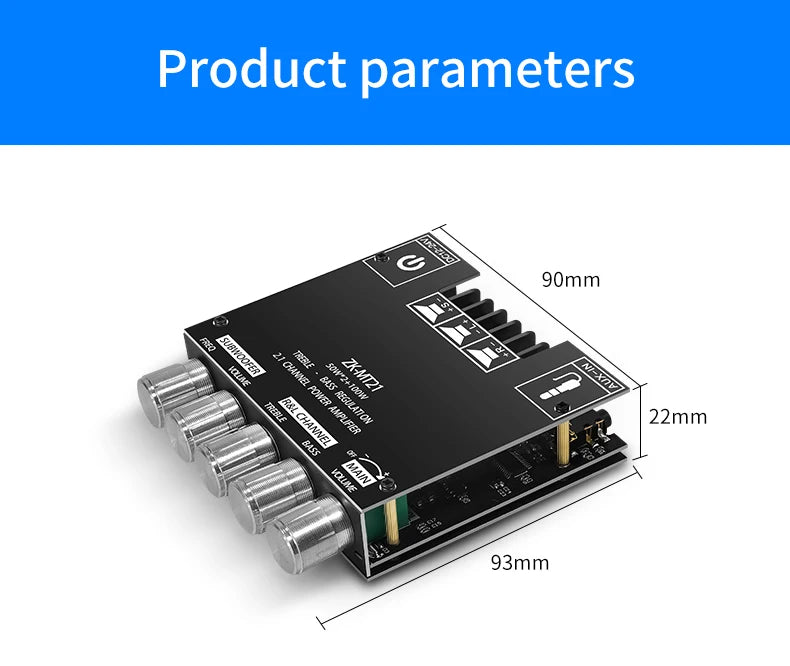 ZK-MT21 Bluetooth 5.0 2.1 Subwoofer Amplifier Board – CS8673E 50W×2 + 100W Stereo Bass Audio AMP with AUX Input