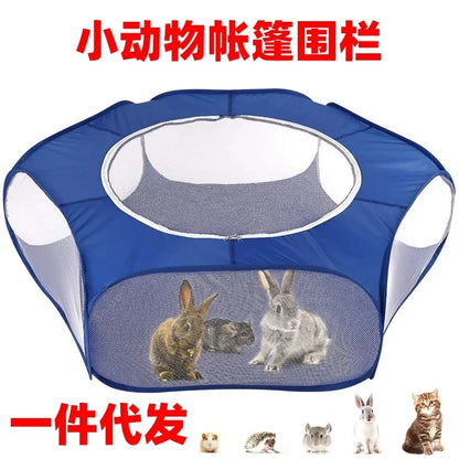 Portable Small Animal Playpen - Foldable Pet Cage with Transparent Mesh for Cats & Chickens