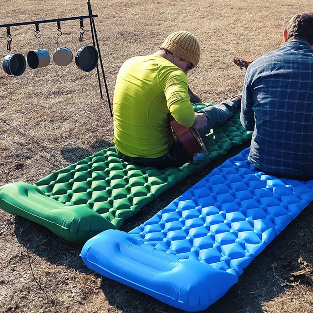 Outdoor Sleeping Pad - Camping Inflatable Mattress with Pillows - Ultralight Travel Mat for Hiking and Trekking