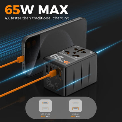 TESSAN 65W GaN International Travel Adapter – USB Type-C Universal Power Adapter with EU/UK/USA/AUS Plugs