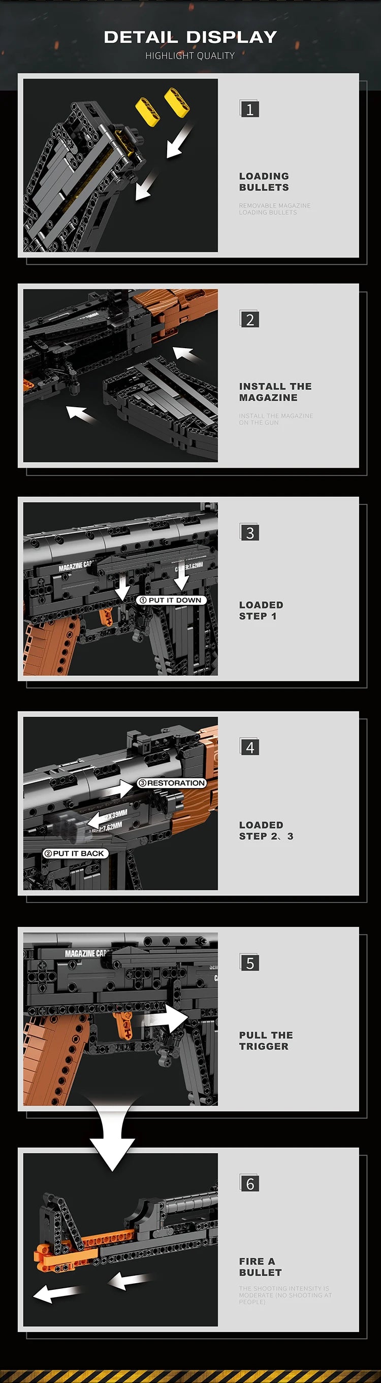 AK47 Assault Rifle Building Blocks – Military DIY Shootable Toy Gun for Kids