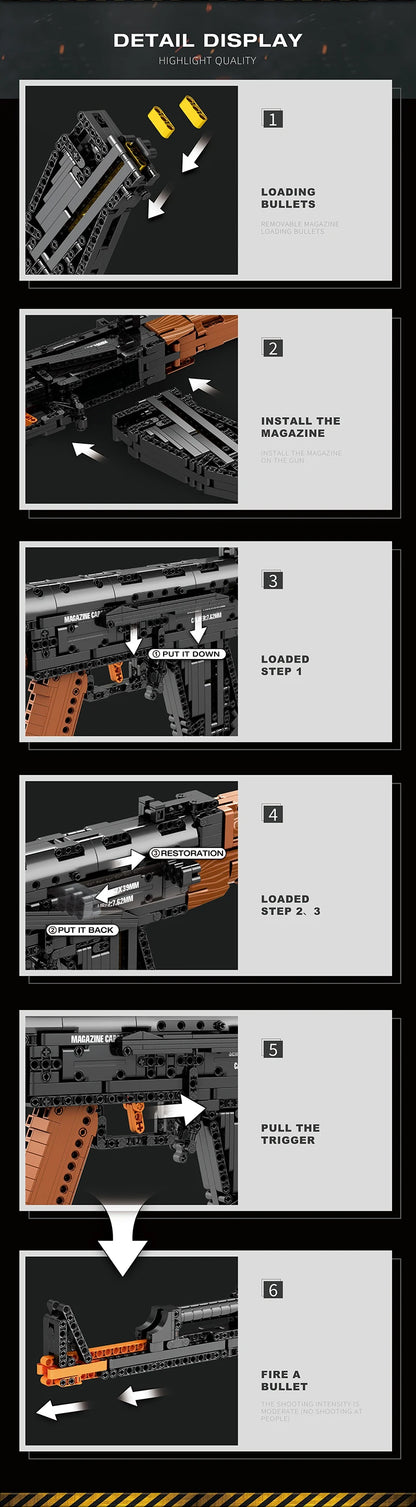 AK47 Assault Rifle Building Blocks – Military DIY Shootable Toy Gun for Kids