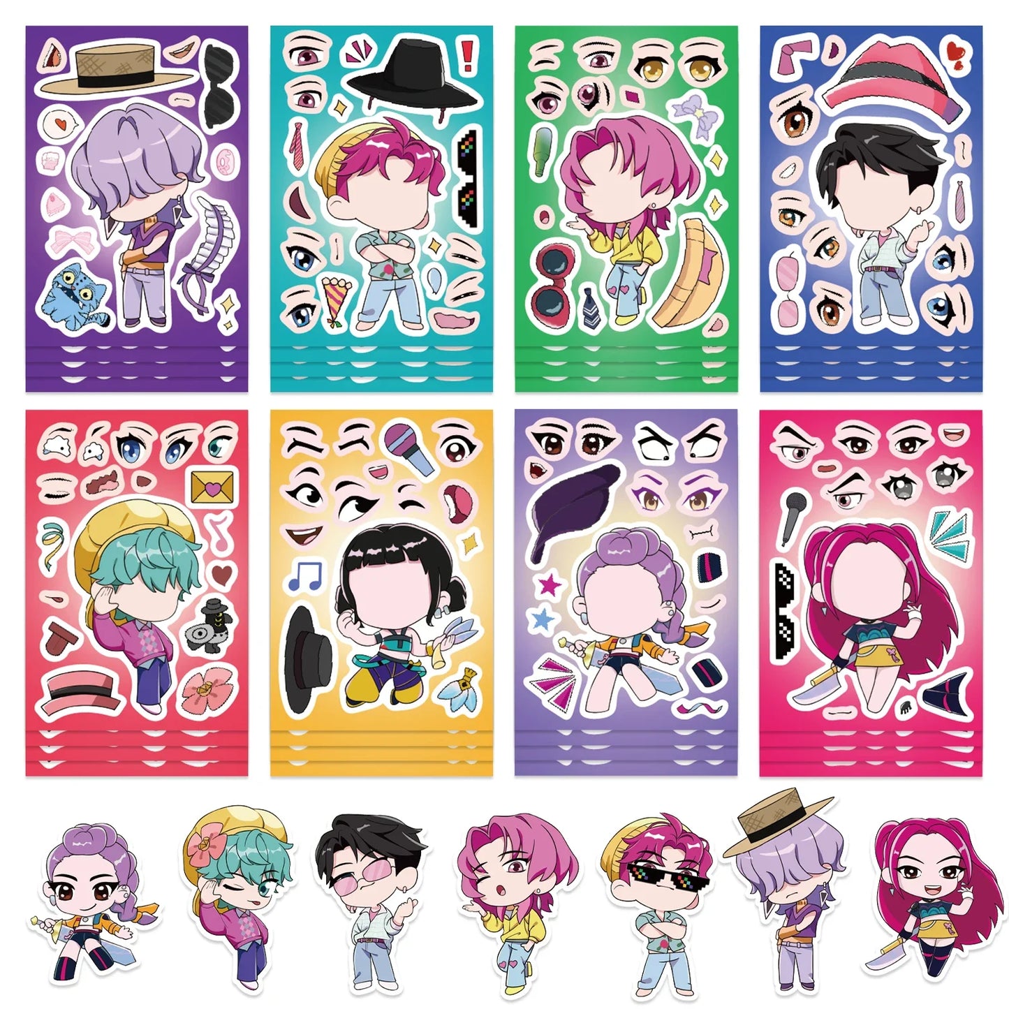 MINISO Kpop Demon Hunter Stickers — 8/32 Sheets Huntrix Scrapbook, Phone, Notebook Decoration & Party Favors Gift