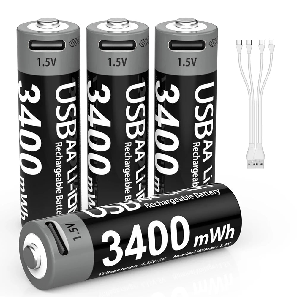 MATOV USB Rechargeable Li-ion AA 3400mWh & AAA 1100mWh 1.5V Batteries Pack