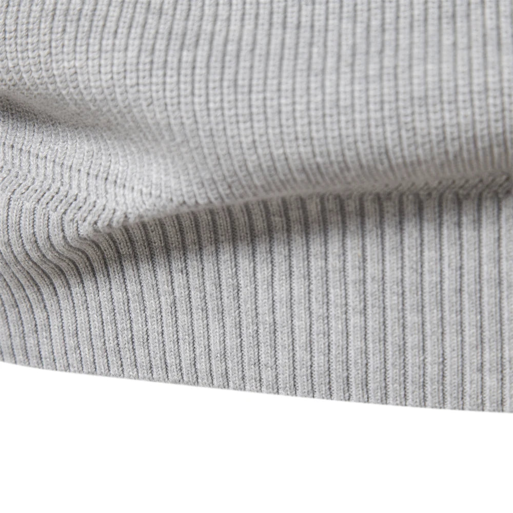 Men's Autumn Cotton Zipper Cardigan - High Collar Warm Knitted Casual Sweater Winter Top