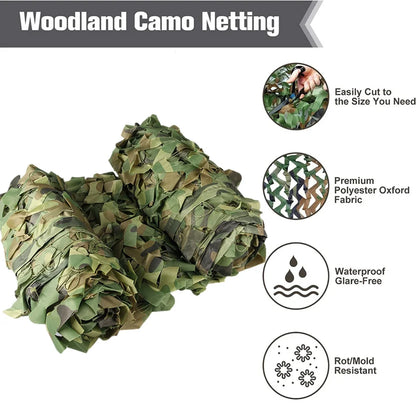 Hunting Camouflage Netting - Woodland Camo Shade Cover for Camping, Car Protection, Privacy & Outdoor Shelter