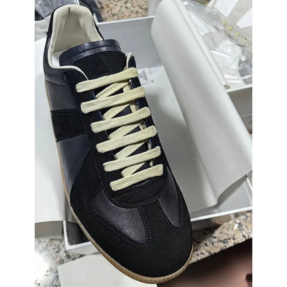 Unisex Patchwork Suede Sneakers - Vintage German Army Trainer Casual Shoes