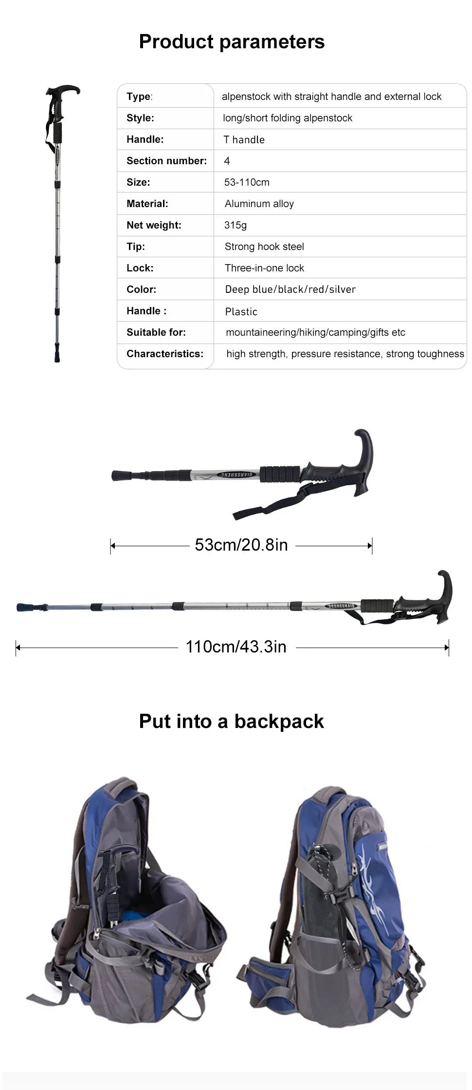 Outdoor Folding Trekking Pole – 4-Section Lightweight Telescopic Walking Stick for Hiking, Camping & Climbing