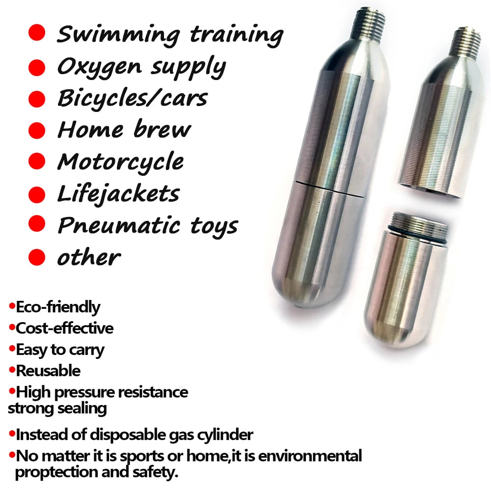 3/8-24UNF CO2 Cartridges – High Pressure Stainless Steel Rechargeable Cylinder for Oxygen Training, Scuba & Rescue Vest