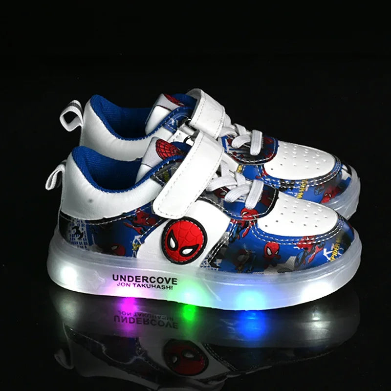 Disney LED Light Kids Shoes – Breathable Spiderman Sneakers for Boys & Girls, Cartoon Casual Sport Footwear
