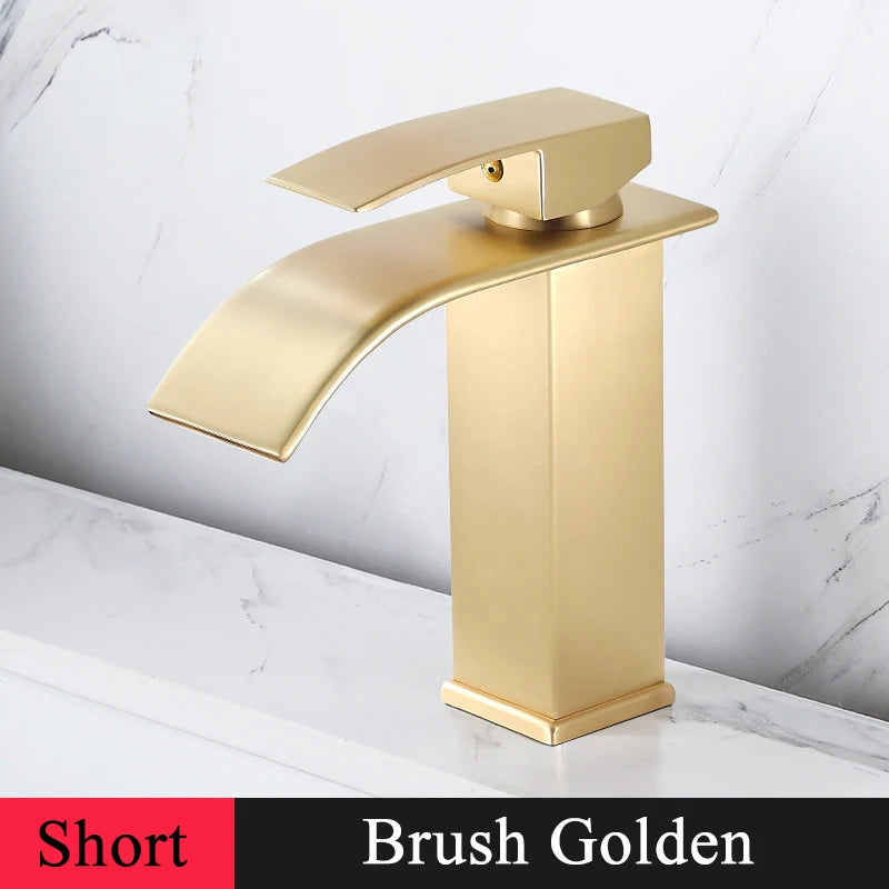 Bathroom Basin Sink Faucet - Deck Mount Waterfall Spout Tap with Single Handle, Hot & Cold Water Mixer for Vanity Washbasin