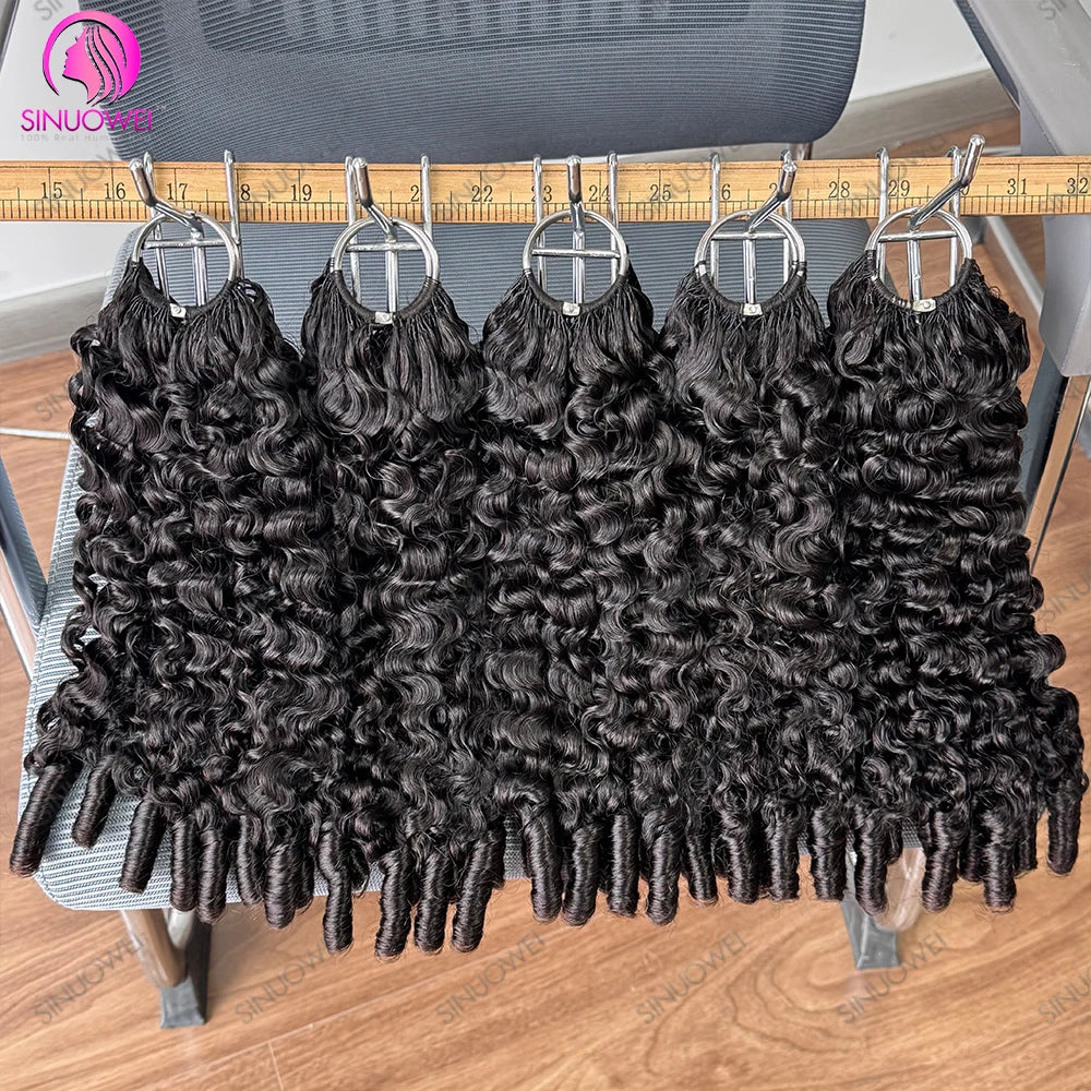 Burmese Curly Human Hair Extensions - 12A Natural Black Pre-Separated Feather Crochet Hair