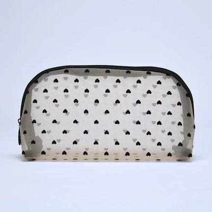 Nylon Mesh Heart-Shaped Cosmetic Bag — Zipper Toiletry & Makeup Organizer Pouch for Women, Multifunctional Lipstick, Key, and Coin Purse