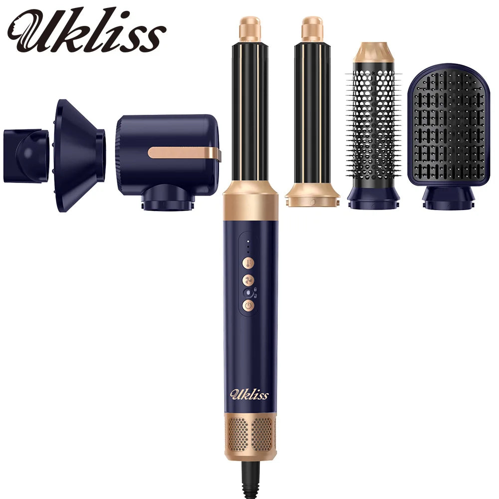 UKLISS 7-in-1 Hair Dryer Brush & Air Styler Set – Curling Iron, Round Brush & Straightener All-in-One Styling Tool for Women