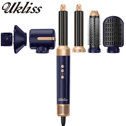 UKLISS 7-in-1 Hair Dryer Brush & Air Styler Set – Curling Iron, Round Brush & Straightener All-in-One Styling Tool for Women