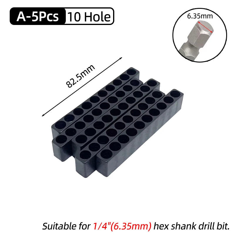 5-Piece Hex Shank Screwdriver Bit Holder Set - Plastic Storage Stand for 6/8/10/12/15 Hole Drill Bits
