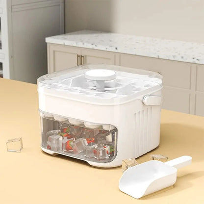 50 Cube Ice Maker Tray - Double Layer Refrigerator Ice Mold with Easy Press Cap & Kitchen Ice Storage Container
