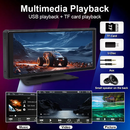 10.26" Car Mirror Radio Multimedia Player – Wireless CarPlay & Android Auto, Bluetooth, AUX, USB Screen