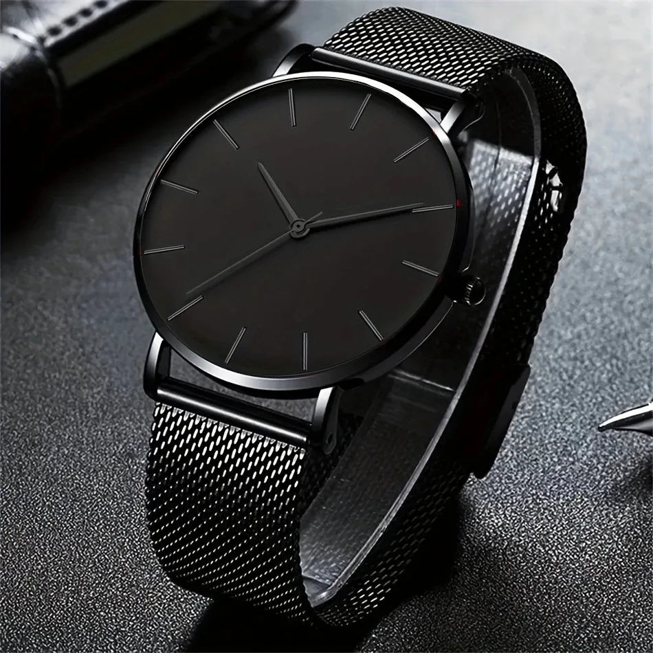 Men’s Luxury Quartz Watch – Fashion Slim Mesh Steel Waterproof Sport & Casual Wristwatch