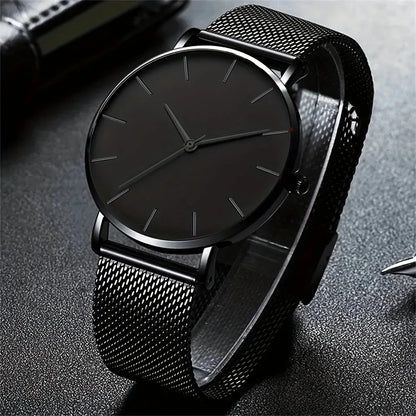Men’s Luxury Quartz Watch – Fashion Slim Mesh Steel Waterproof Sport & Casual Wristwatch