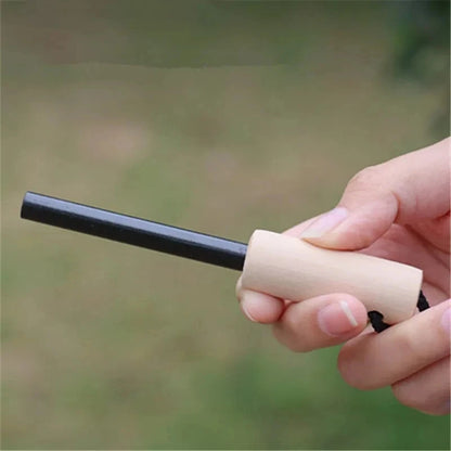 Wilderness Survival Flint Kit – Portable Magnesium Fire Starter with Wooden Handle for Camping & Outdoor