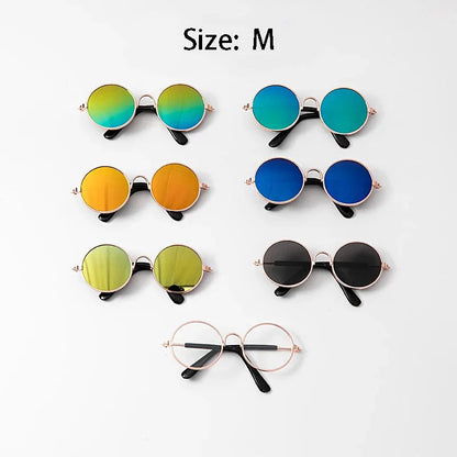 Vintage Round Cat Sunglasses for Pets - Reflective Eyewear for Small Dogs & Cats, Photo Prop Accessories