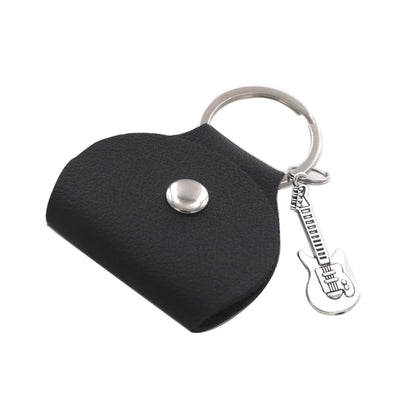 G92F Guitar Plectrum Holder — Leather Pick Case with Keychain & Small Pendant for Guitar Players