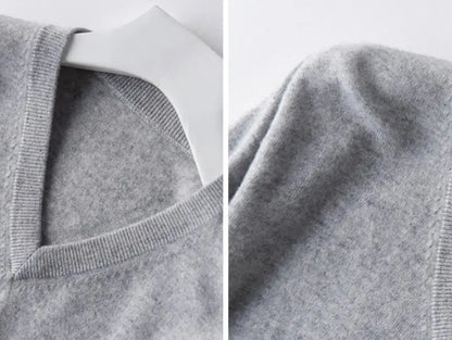 Men’s Classic V-Neck Pullover Sweater – 2024 Autumn Winter Cashmere-Cotton Blend Warm Jumper