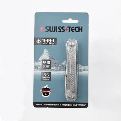 SWISS TECH 11-in-1 Mini Multitool - Folding EDC Camping Tool with Scissors, Screwdriver & Clip