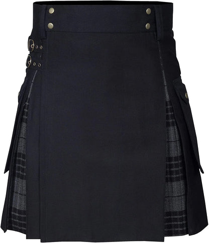 Men's Utility Kilt – 100% Cotton Jeans Hybrid with Modern Box Pleated Tartan, Traditional Design