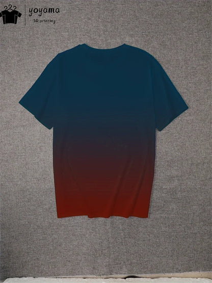 Summer Gradient Print T-Shirt for Men – Fashionable 3D Graphic Round Neck Street & Rock Tops