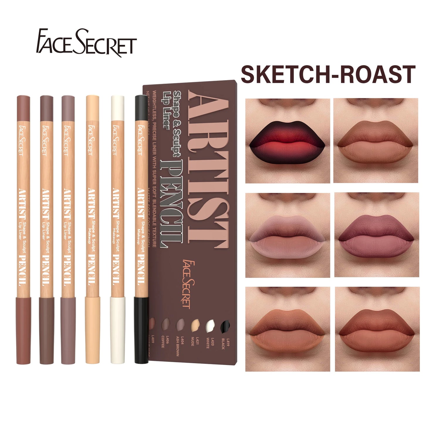 Face Secret Artist Shape Sculpt Matte Lip Liner Pencil Set – Weightless, Precise & Soft Blendable Texture