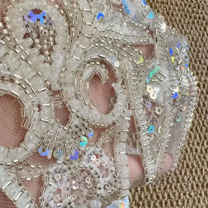 Beaded Sequin Flower Embroidered Lace Applique Patch - DIY Wedding & Children’s Clothing Sewing Accessory