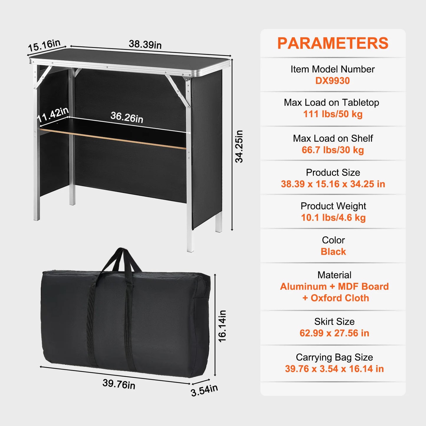 SucceBuy Folding Portable Bar Table – Tradeshow Podium with Carrying Case, Storage Shelf & Skirt for Party, Picnic & Exhibition