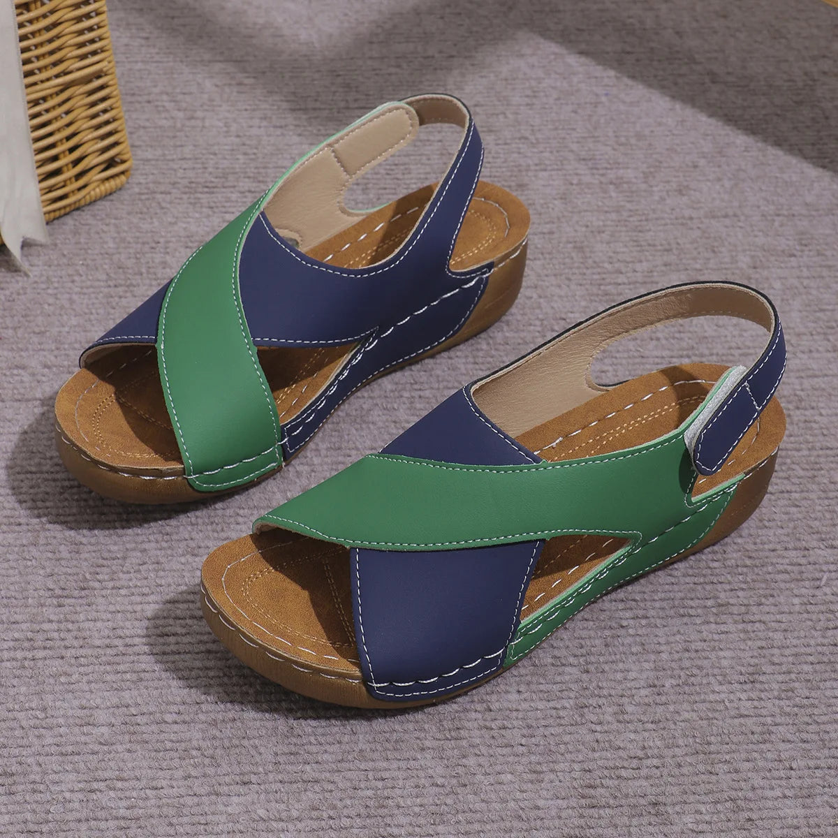 New Women's Contrast Color Wedge Sandals – Comfortable Peep Toe Non-Slip Platform Beach Shoes