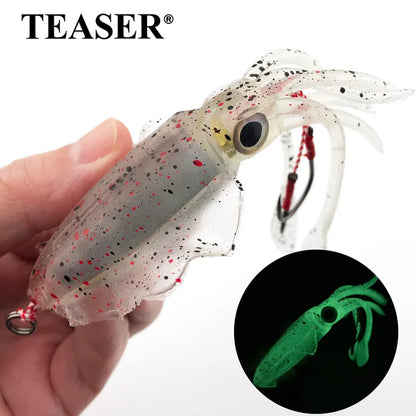 TEASER Silicone Fishing Lure - Luminous Octopus Squid Soft Bait Wobbler Jig for Sea Fishing