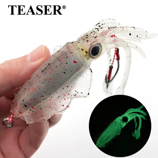 TEASER Silicone Fishing Lure - Luminous Octopus Squid Soft Bait Wobbler Jig for Sea Fishing