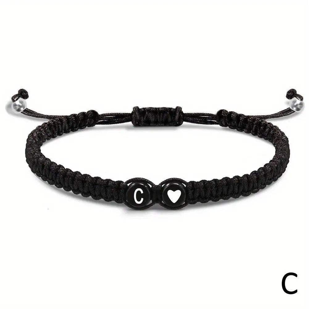 A-Z Initial Heart Bracelet - Handmade Adjustable Braided Name Jewelry Gift for Women & Men