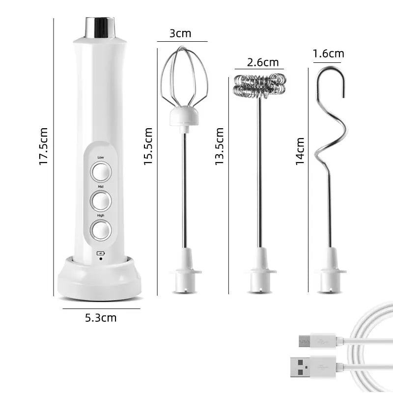 3-in-1 Portable Electric Milk Frother – Handheld Rechargeable Foam Maker, High-Speed Drink Mixer & Coffee Wand