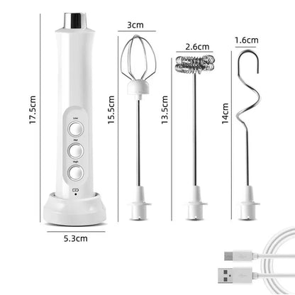 3-in-1 Portable Electric Milk Frother – Handheld Rechargeable Foam Maker, High-Speed Drink Mixer & Coffee Wand