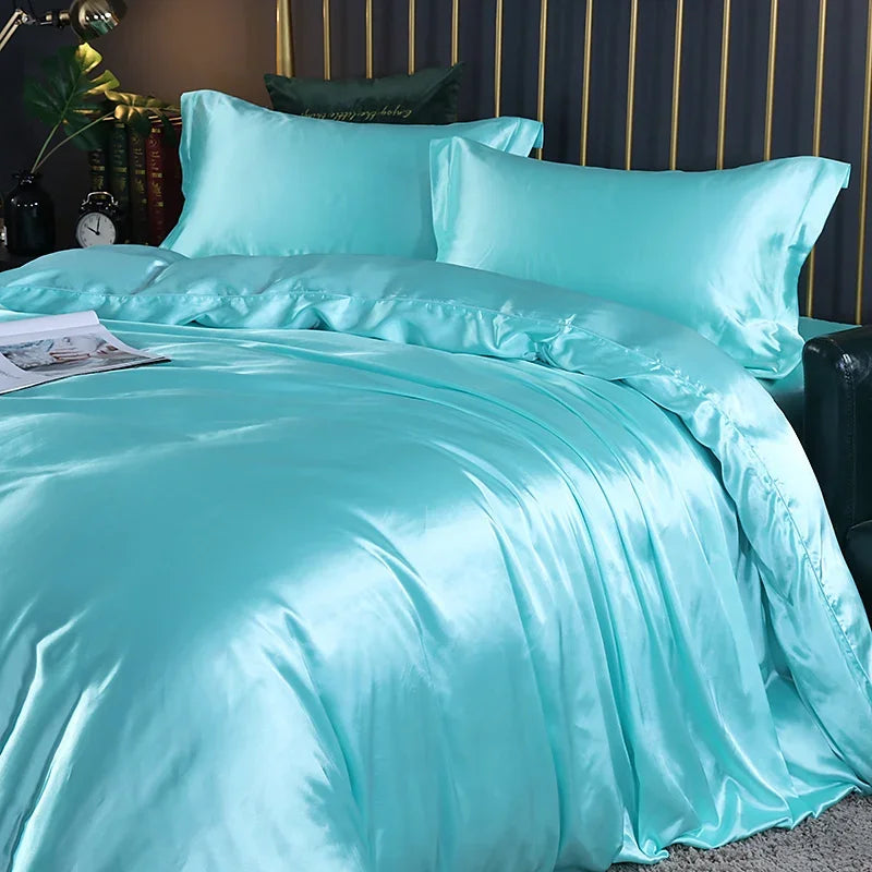 Silk Bedding Set With Duvet Cover - Luxury Satin Bed Sheet Pillowcase Set Solid Color King Queen Twin Size