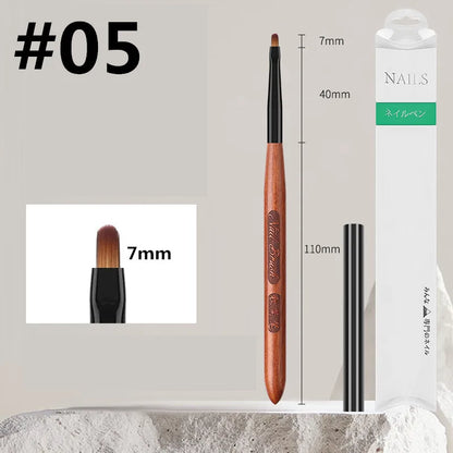 Sandalwood Handle Nail Art Brush Set – Gradient Blooming UV Gel Liner & Flower Drawing Tools for Stripes & Nail Painting