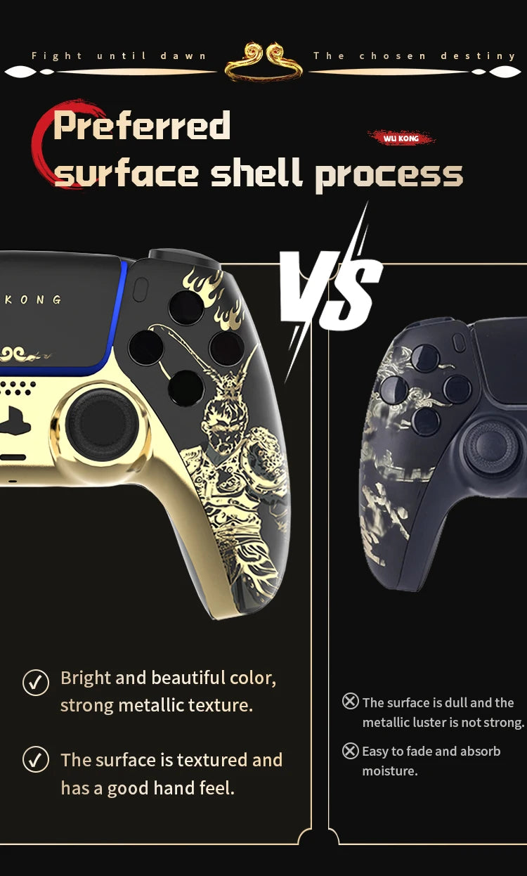 PS5 Controller Case — Limited Edition Gold Wukong Touchpad Front & Backplate Replacement Cover for BDM-010 Gamepad
