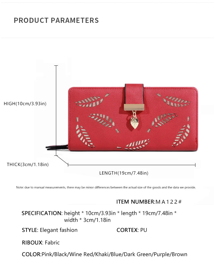 Women’s Long PU Leather Wallet – Gold Hollow Leaf Design Clutch Purse with Coin Pocket & Card Holders