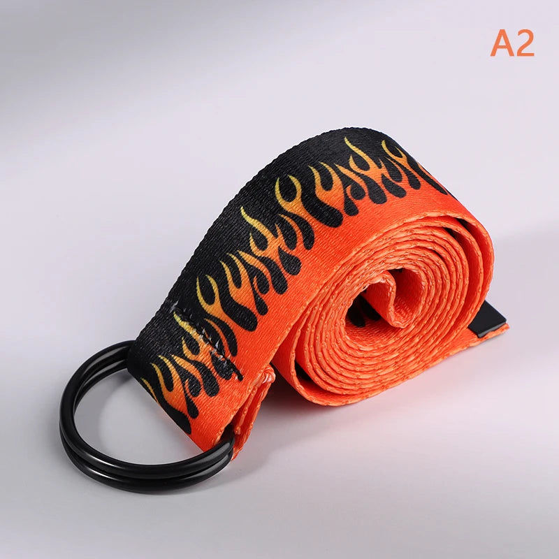 Hip Hop Fashion Canvas Belt – Personalized Flame Design, Casual & Punk Cowboy Belt for Men & Women